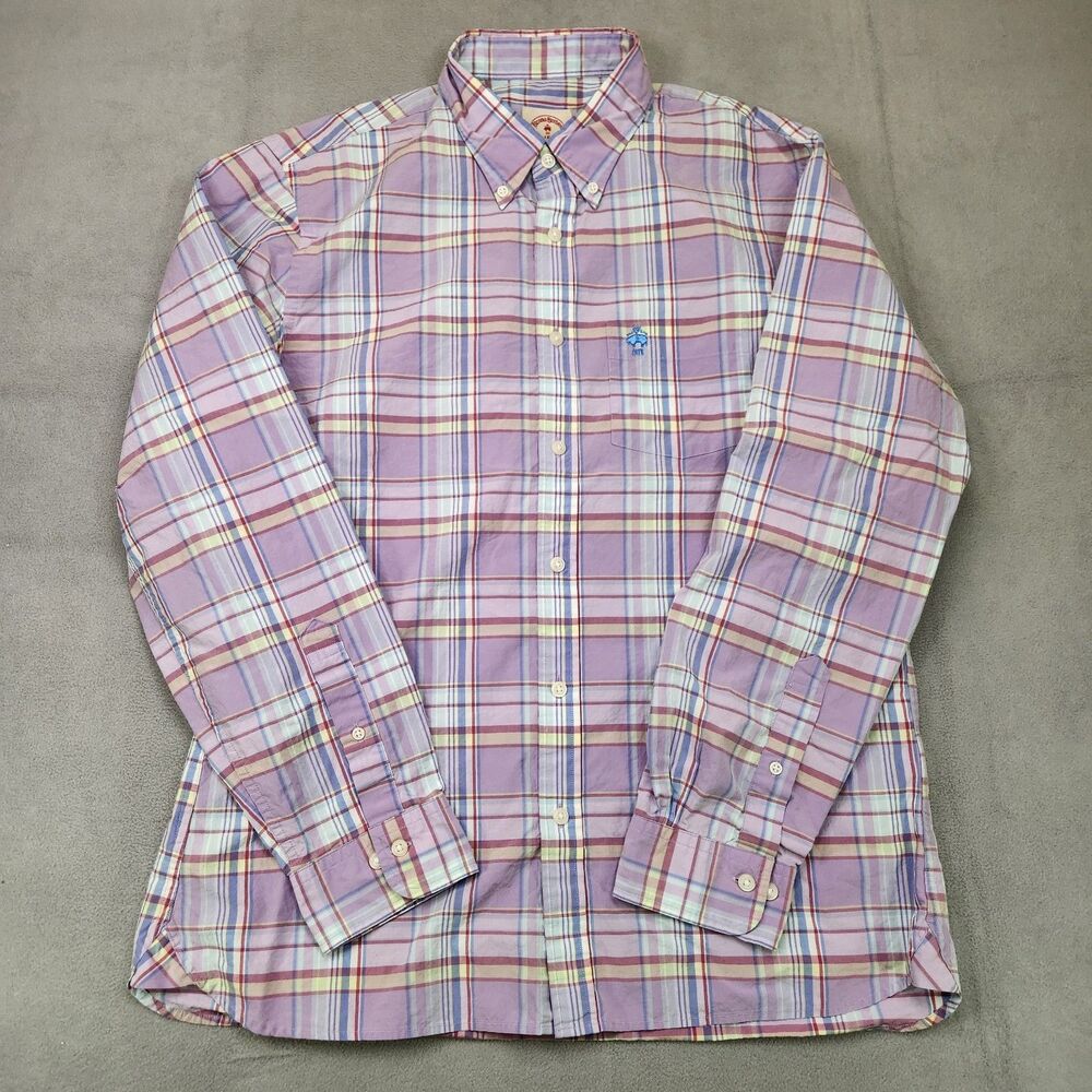 Brooks Brothers Red Fleece Button Down Shirt Men's XL Purple‎ Plaid Long Sleeve